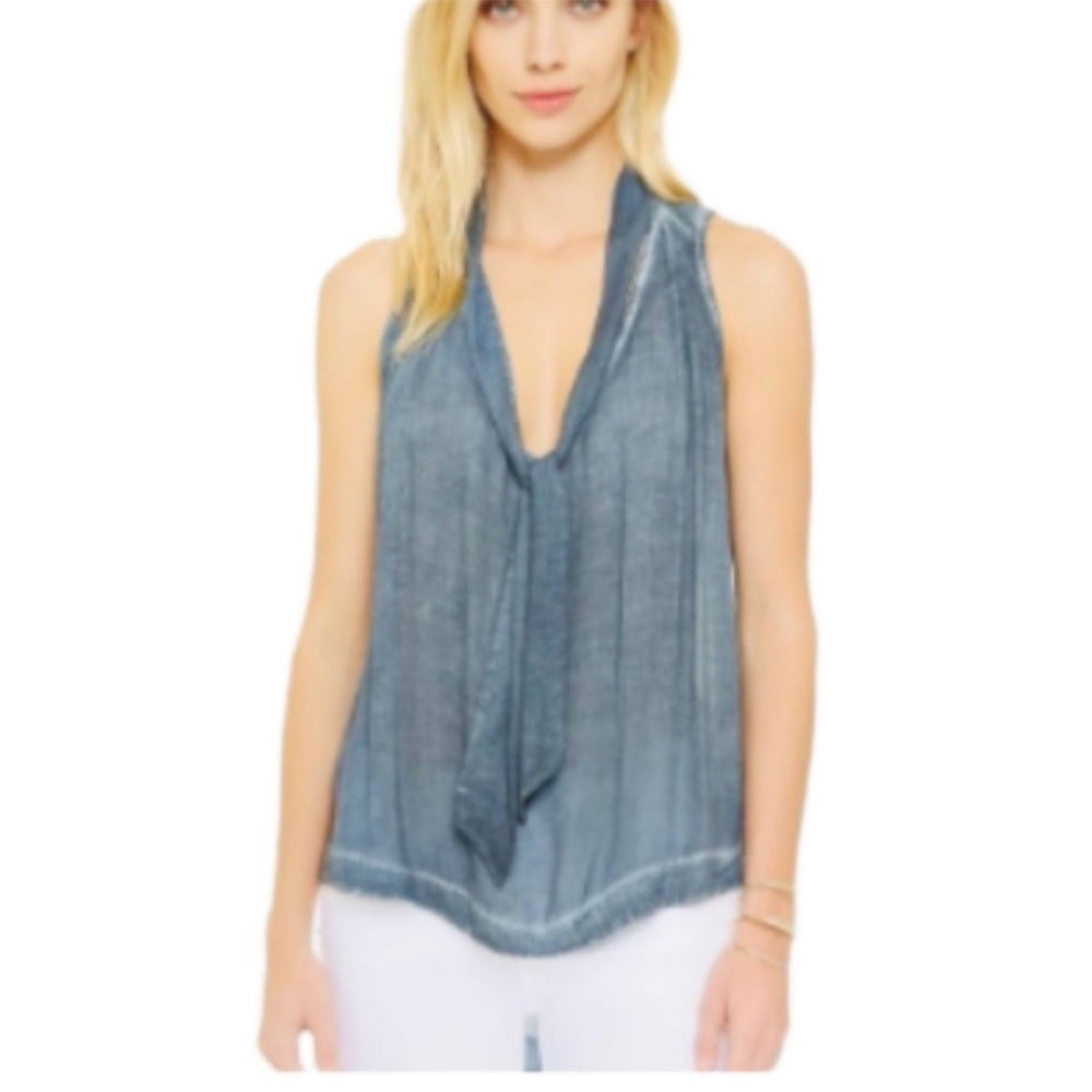Free People chambray tie front, high-low sleeveless blouse